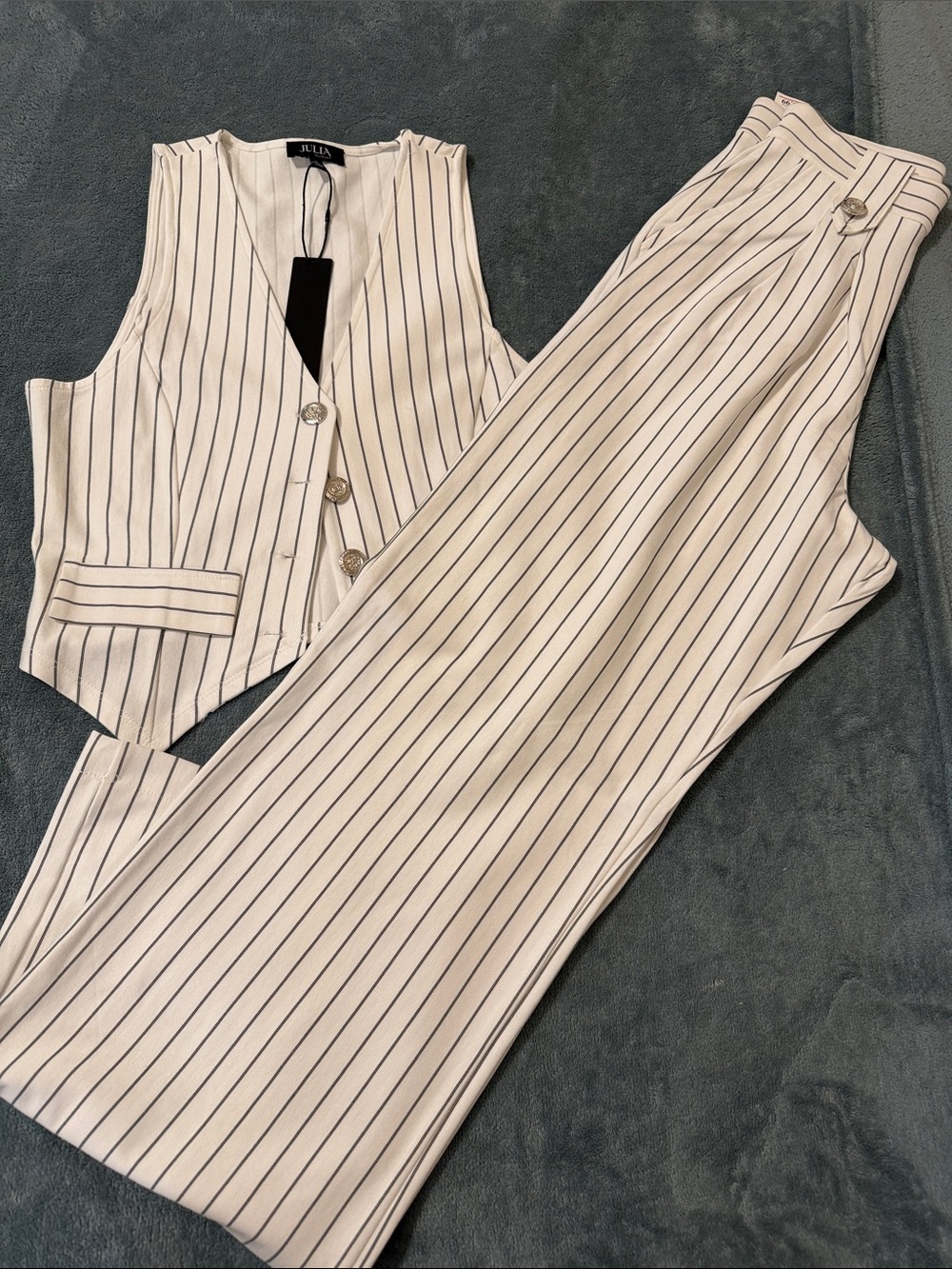 Women's Ivory Pinstripe Tailored Pants